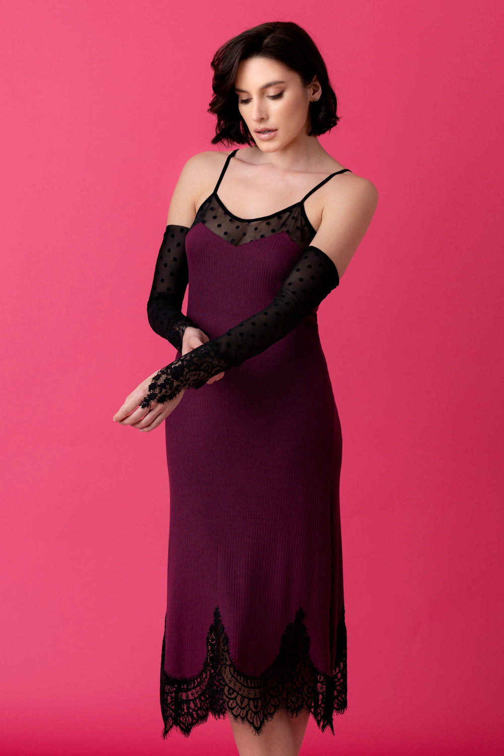 Opera midi nightdress with straps – merlot