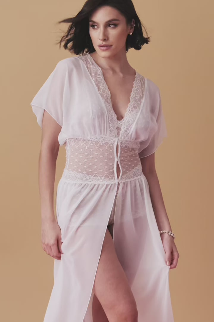 Load video: Ballade long negligee with lace belt – cream