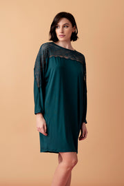 Serenade luźna koszula nocna z koronką – ciemna butelkowa zieleń