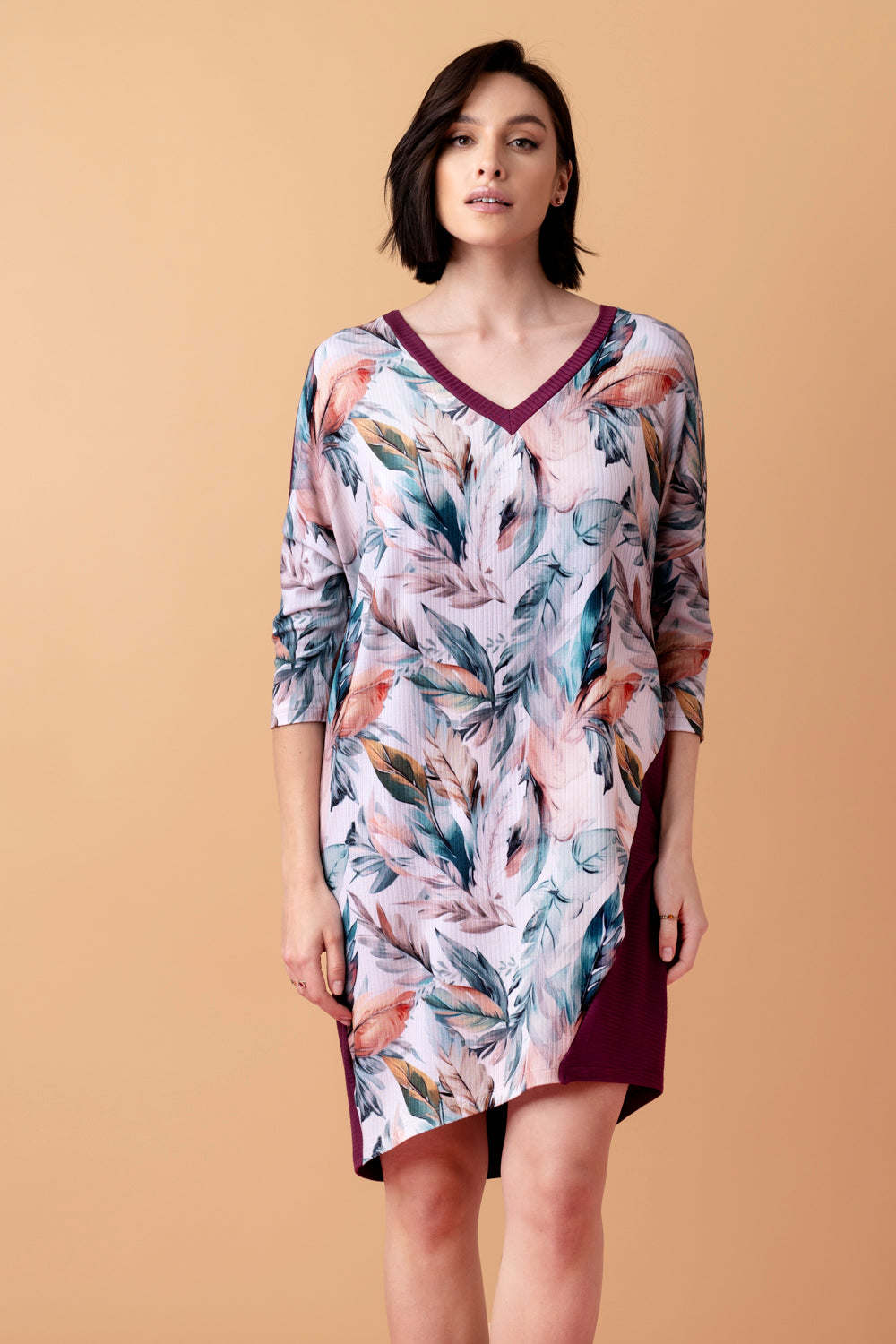 Sonnet luźna koszula nocna z rękawem 3/4 – merlot_3