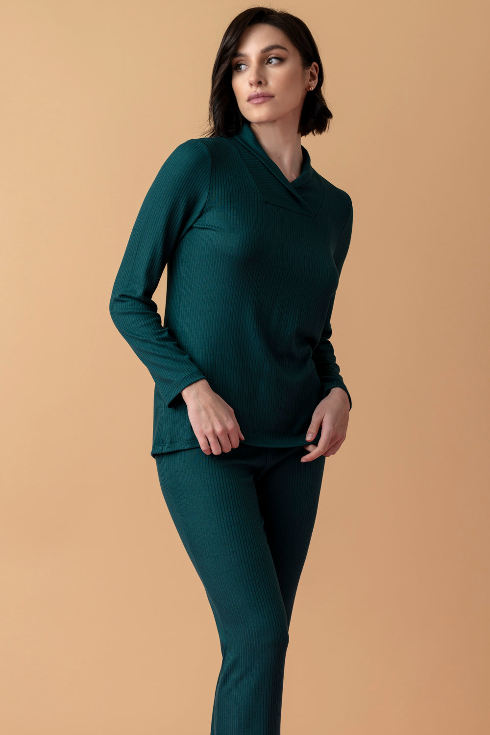 Sonnet długa piżama z wywijanym kołnierzem – ciemna butelkowa zieleń_2