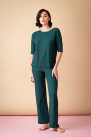 Sonnet długa piżama prążkowana z rękawem 3/4 – ciemna butelkowa zieleń