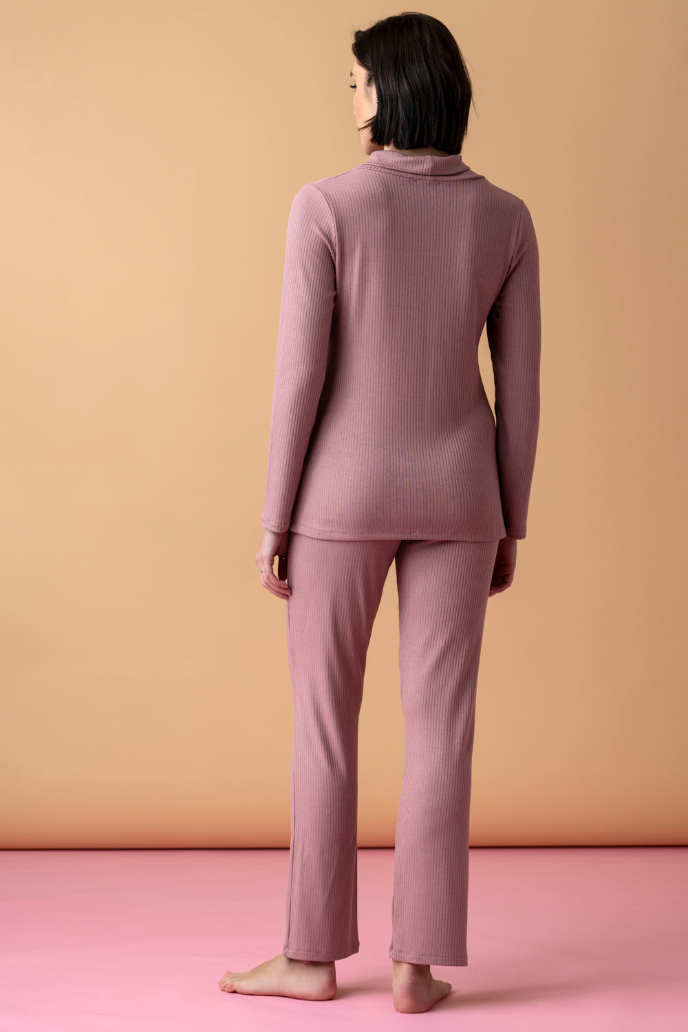 Sonnet długa piżama z wywijanym kołnierzem – antyczny róż_3