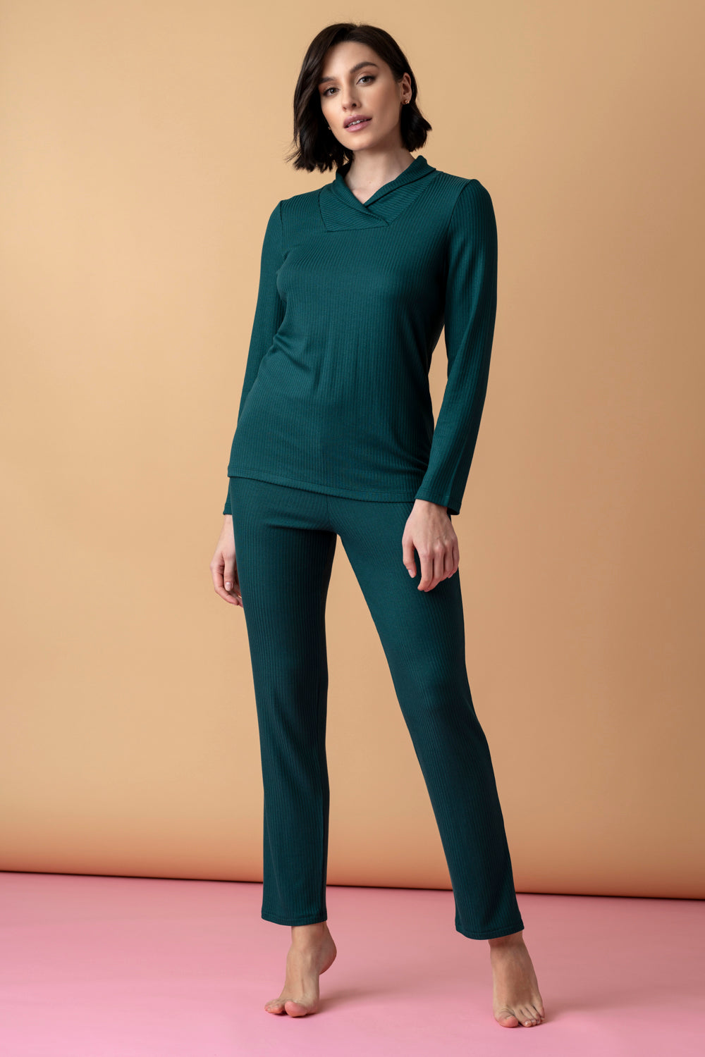 Sonnet długa piżama z wywijanym kołnierzem – ciemna butelkowa zieleń