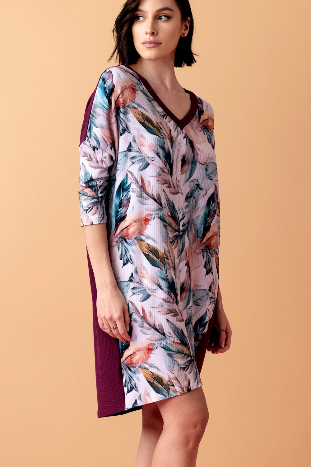 Sonnet luźna koszula nocna z rękawem 3/4 – merlot