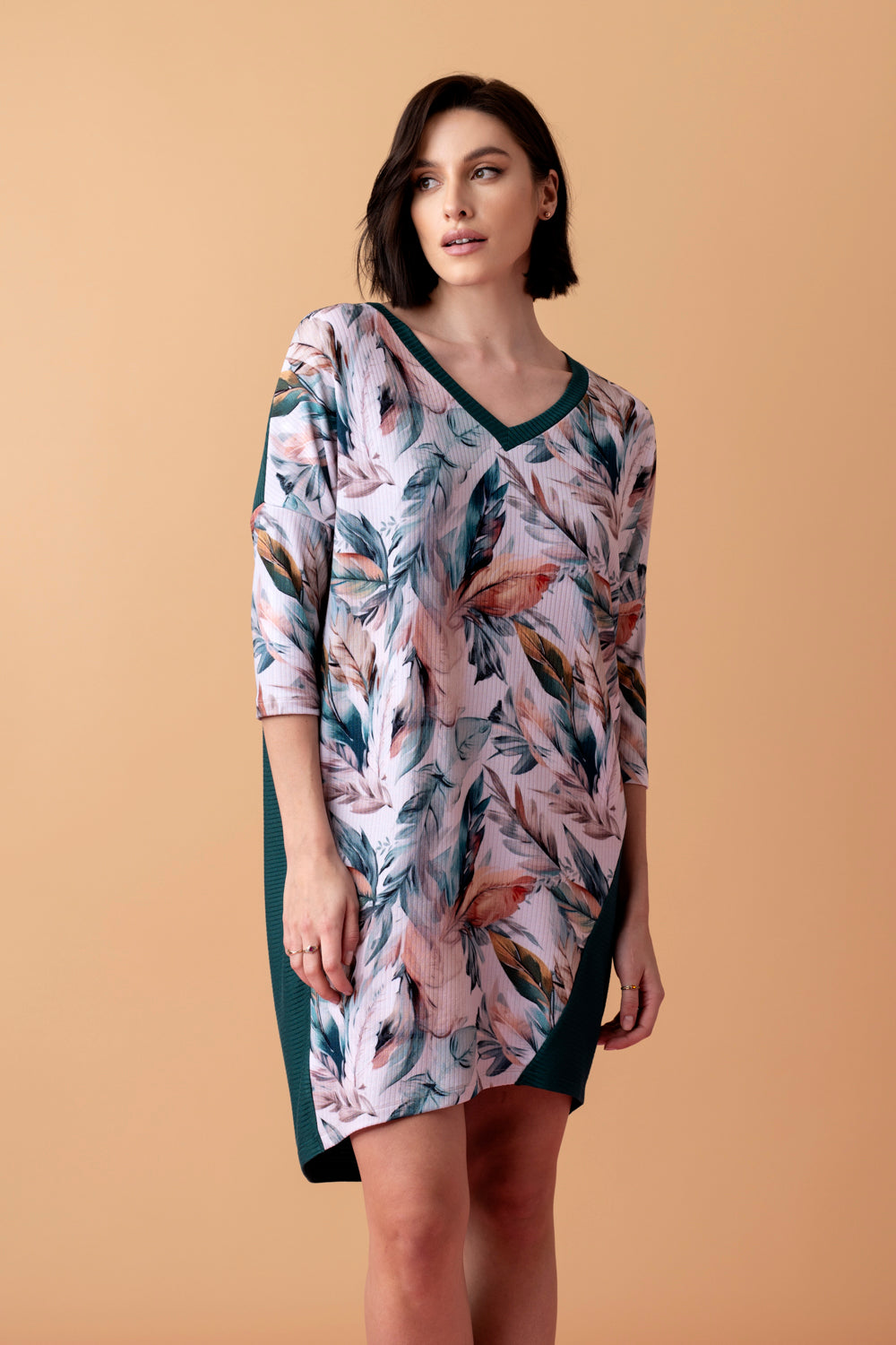 Sonnet luźna koszula nocna z rękawem 3/4 – ciemna butelkowa zieleń_5