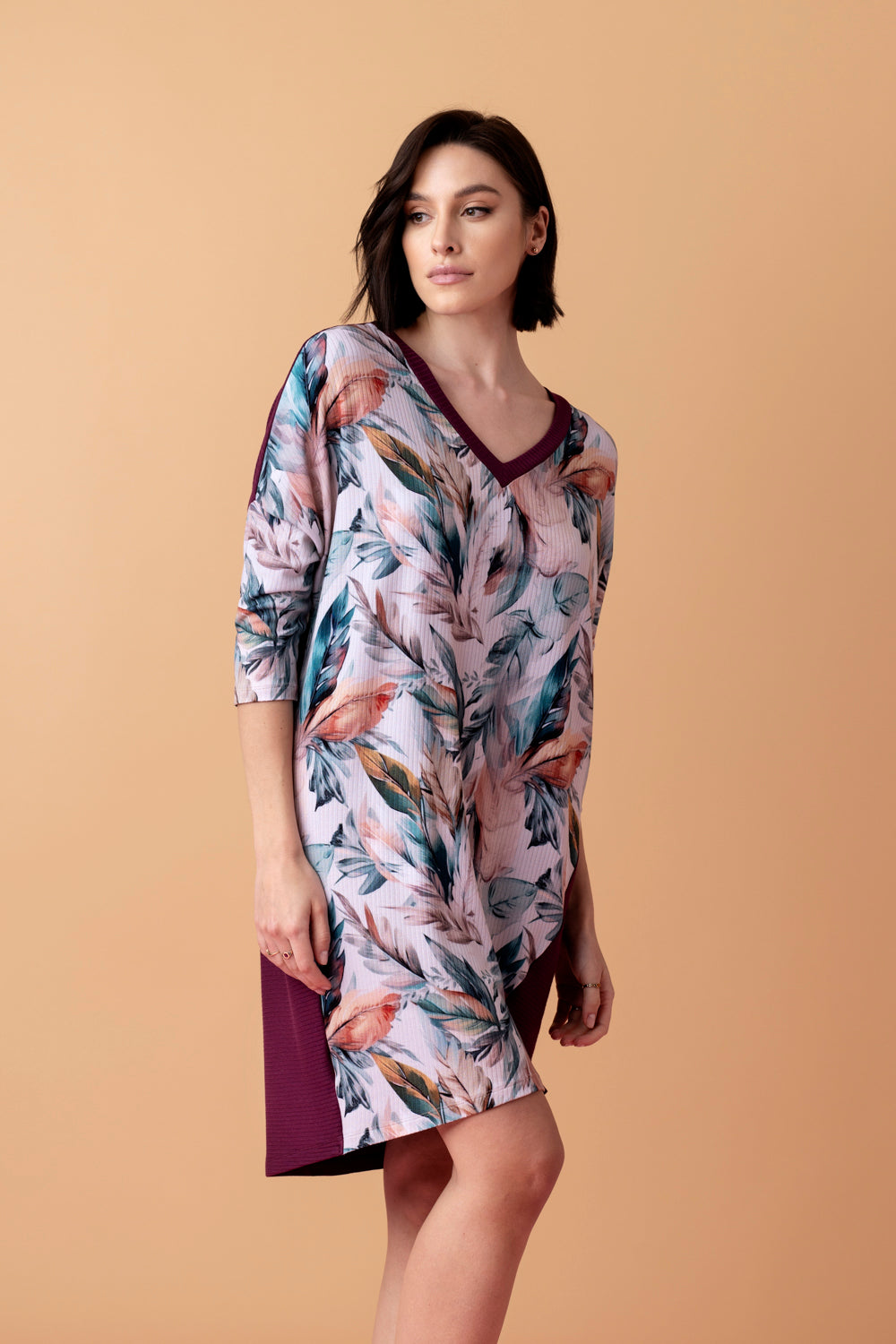 Sonnet luźna koszula nocna z rękawem 3/4 – merlot_4