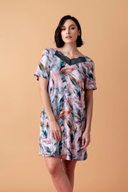 Sonnet koszula z krótkim rękawem i koronką – druk pióra