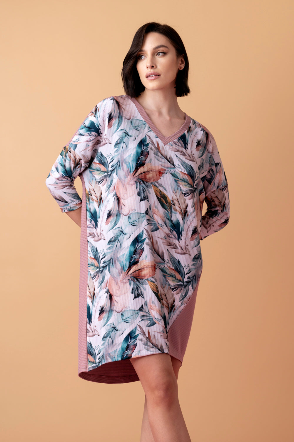 Sonnet luźna koszula nocna z rękawem 3/4 - antyczny róż