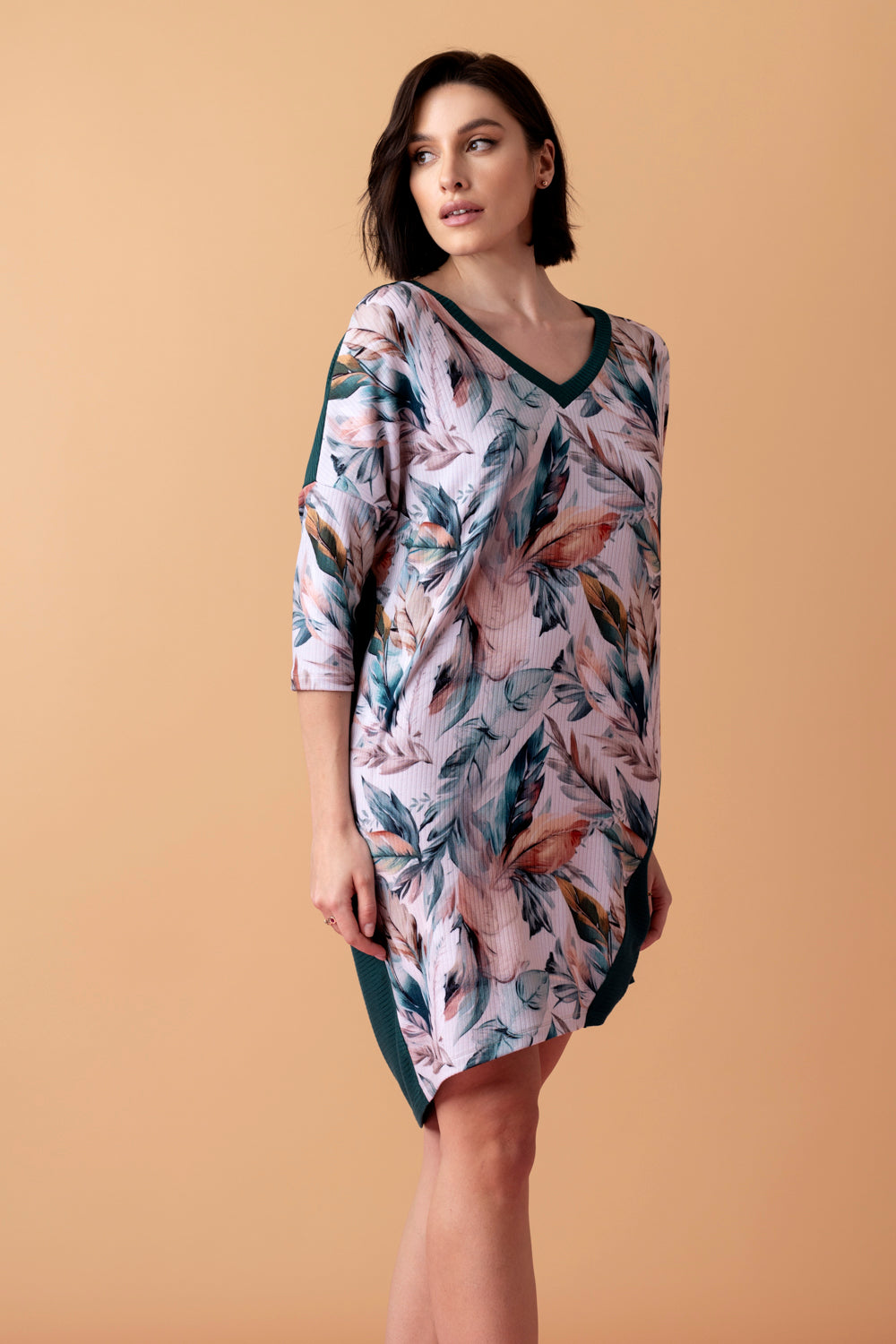 Sonnet luźna koszula nocna z rękawem 3/4 – ciemna butelkowa zieleń_2