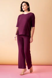 Sonnet długa piżama prążkowana z rękawem 3/4 – merlot