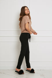 Loungewear spodnie z Tencelu z troczkami - czarne