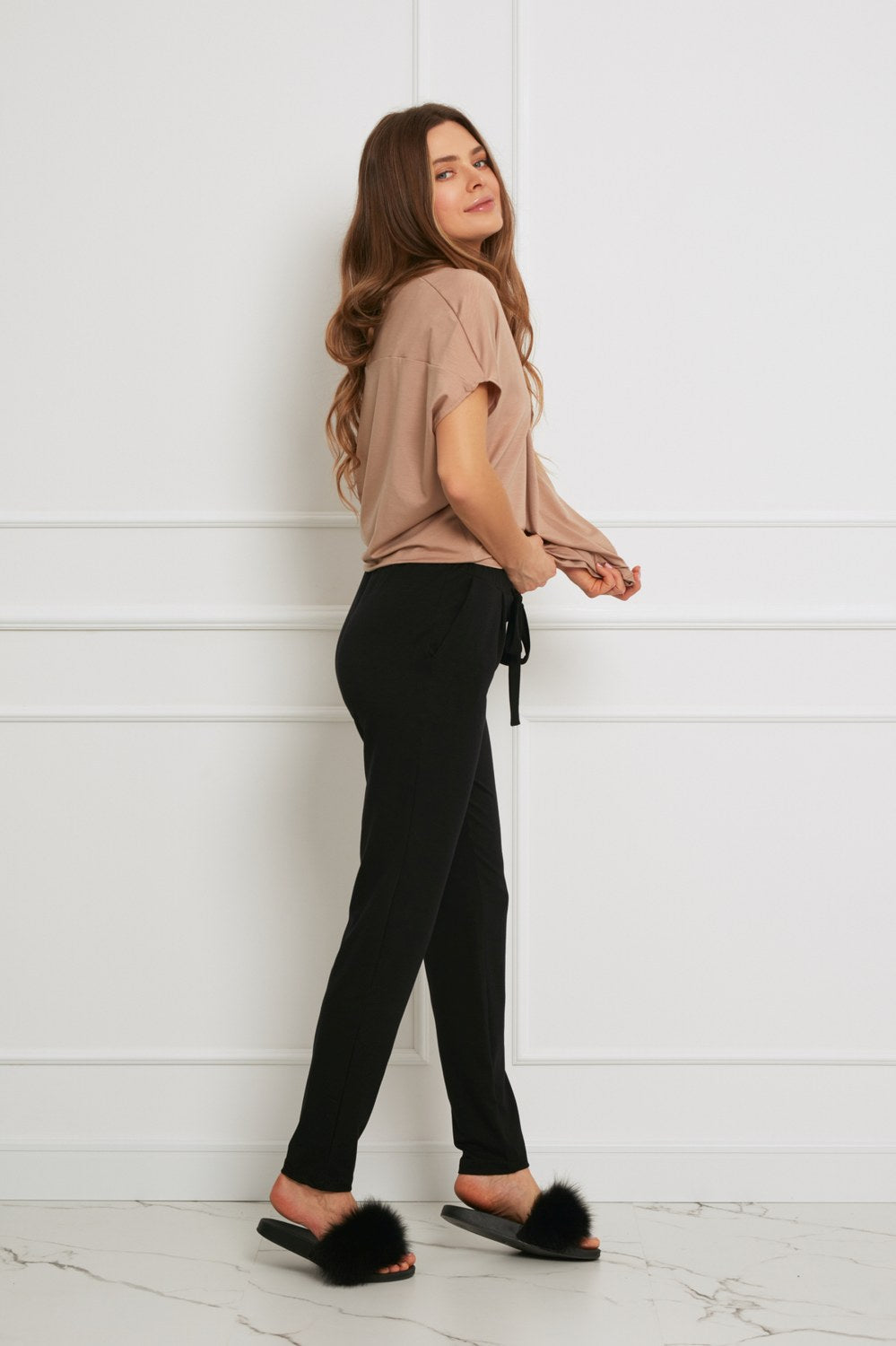 Loungewear spodnie z Tencelu z troczkami - czarne