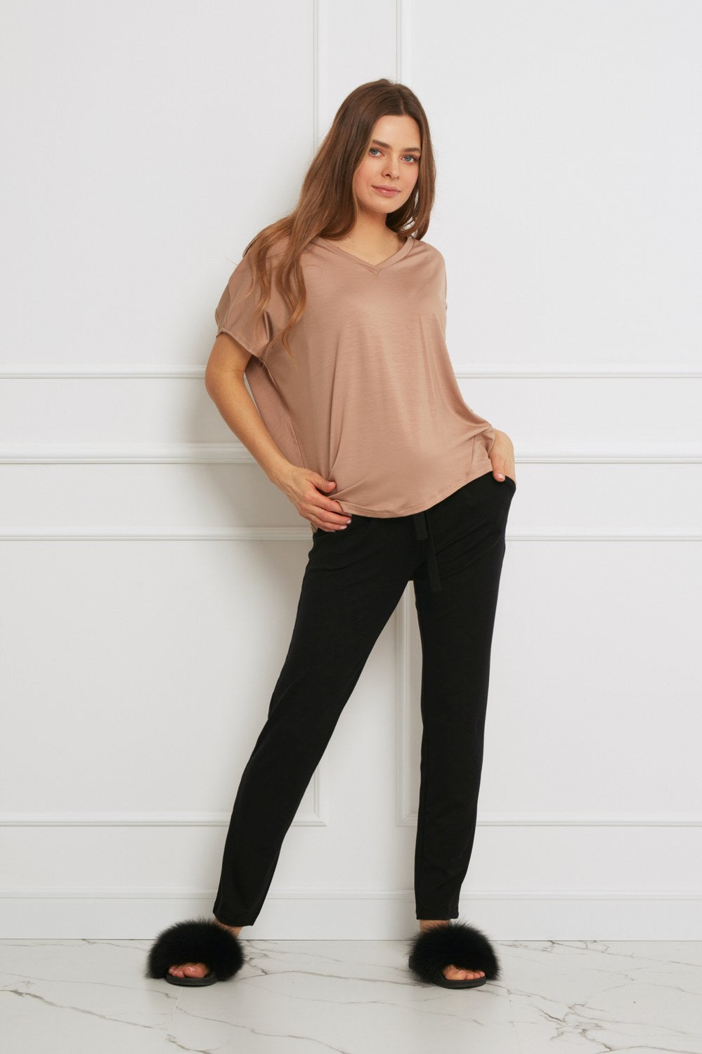 Loungewear spodnie z Tencelu z troczkami - czarne_2