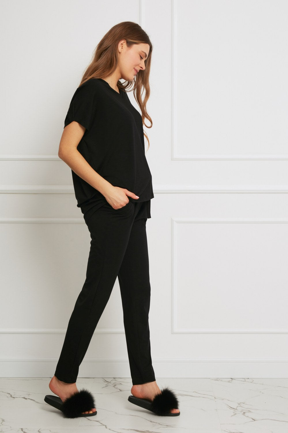 Loungewear spodnie z Tencelu z troczkami - czarne_4