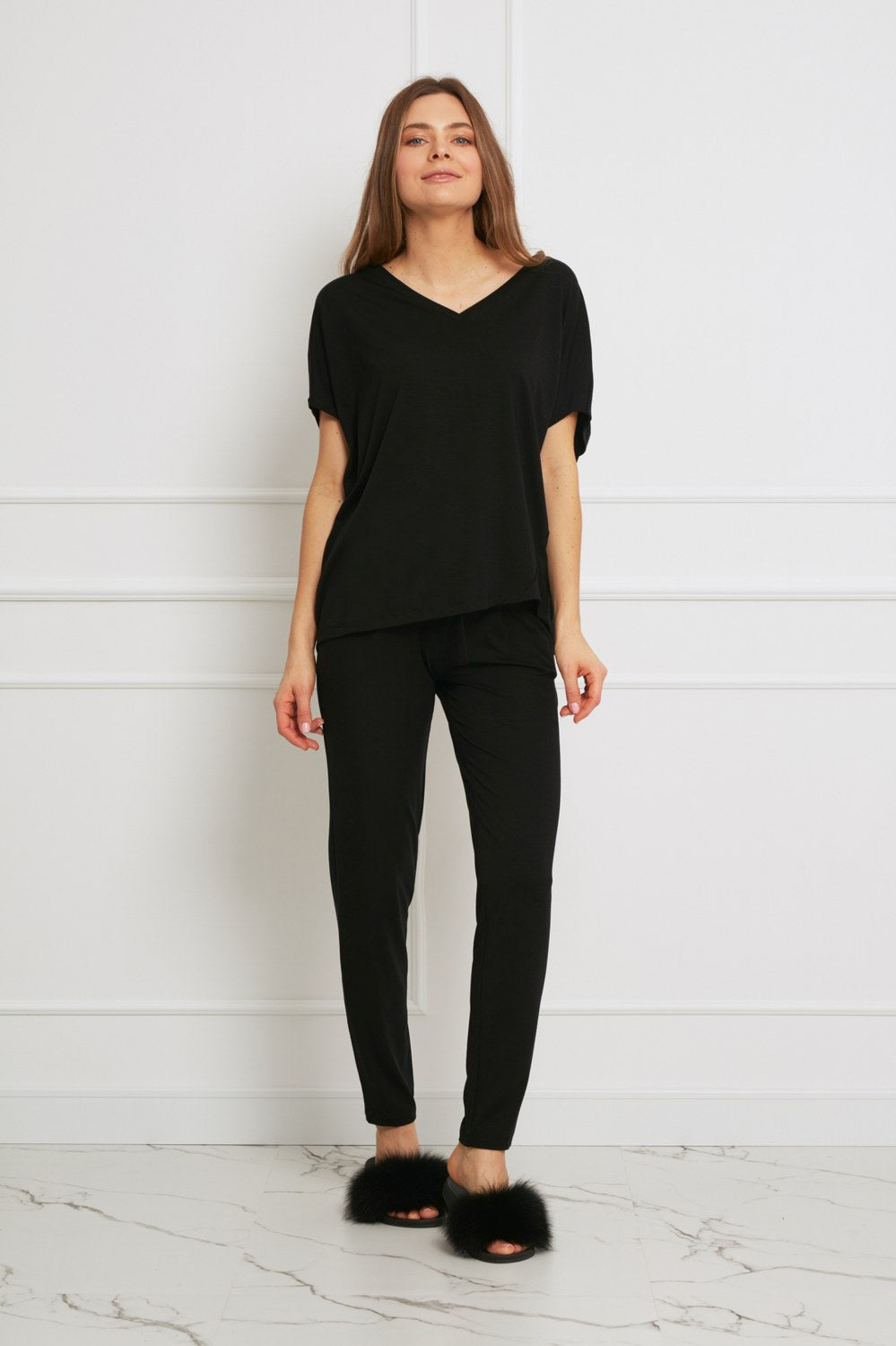 Loungewear spodnie z Tencelu z troczkami - czarne_3