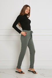 Loungewear spodnie z Tencelu z troczkami - zielona agawa