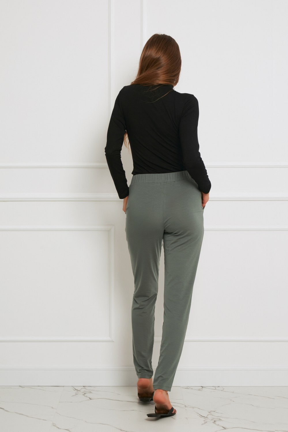 Loungewear spodnie z Tencelu z troczkami - zielona agawa_2