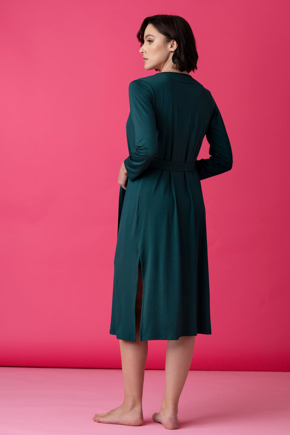 Stars wiskozowy peniuar midi – ciemna butelkowa zieleń_2