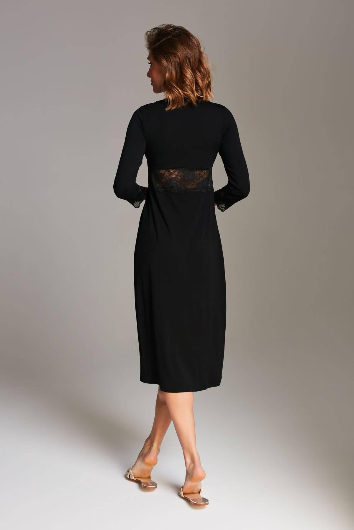 Stars Lace Midi Nightgown – Black