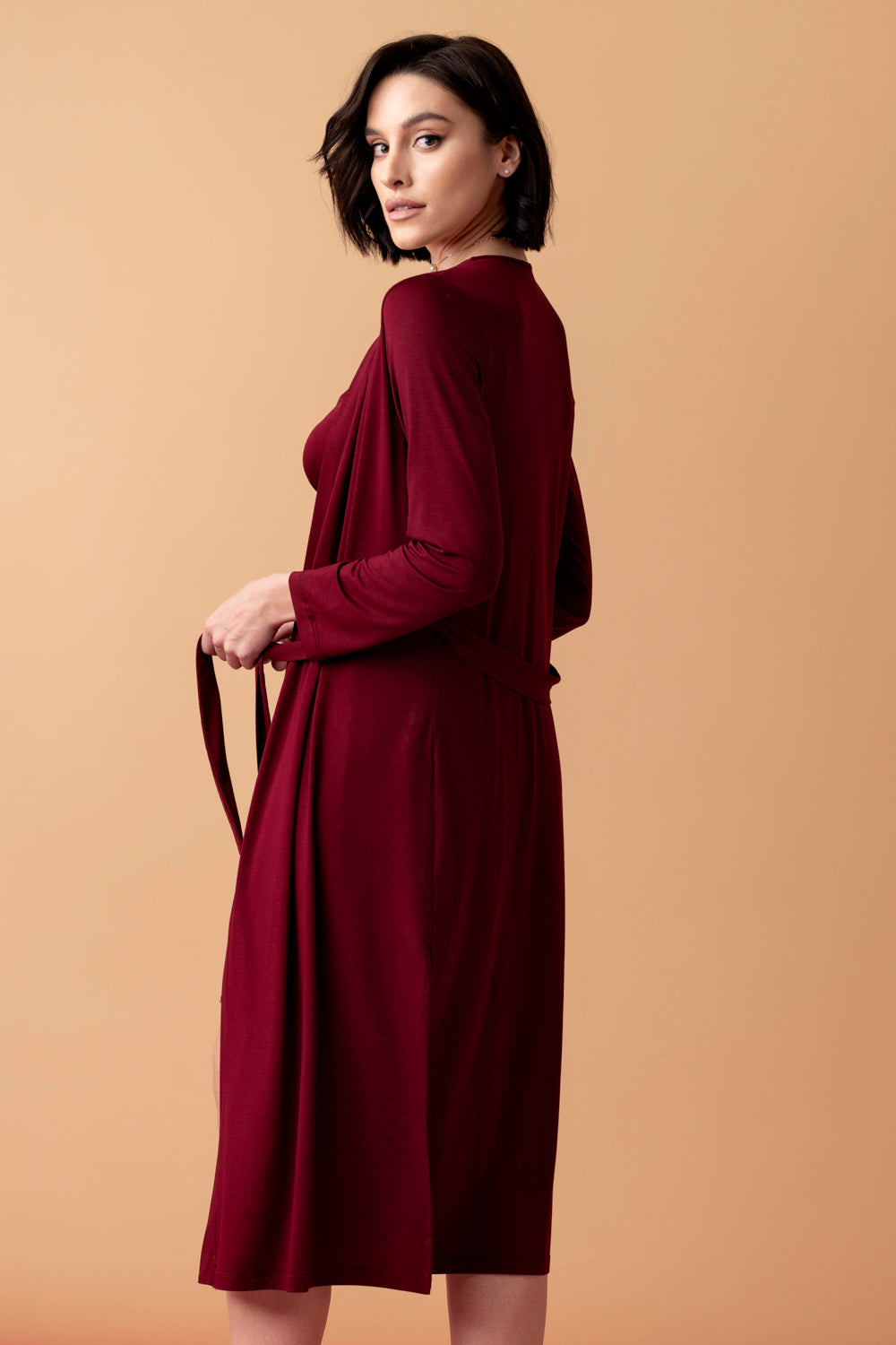 Stars wiskozowy peniuar midi – czerwone wino_2