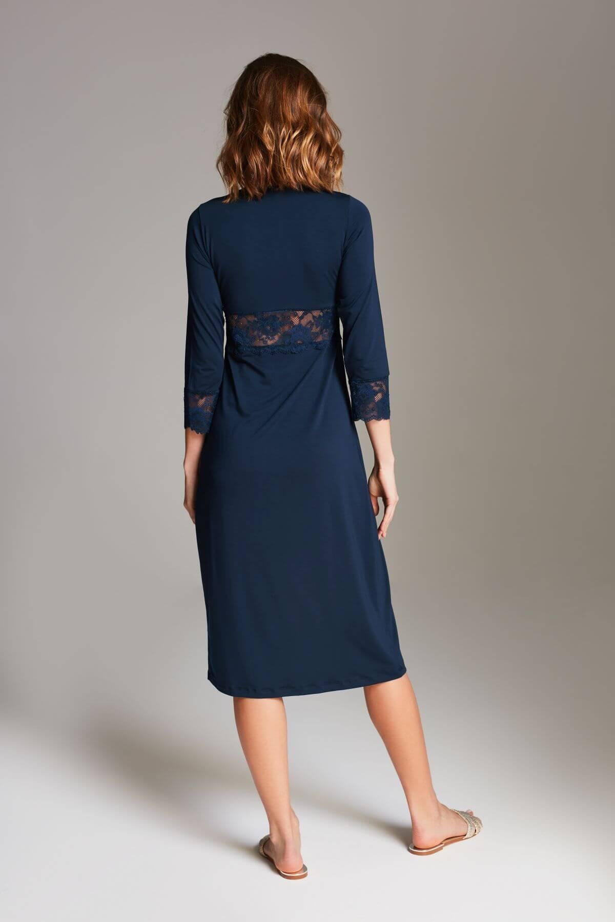 Stars Lace Midi Nightgown – Navy