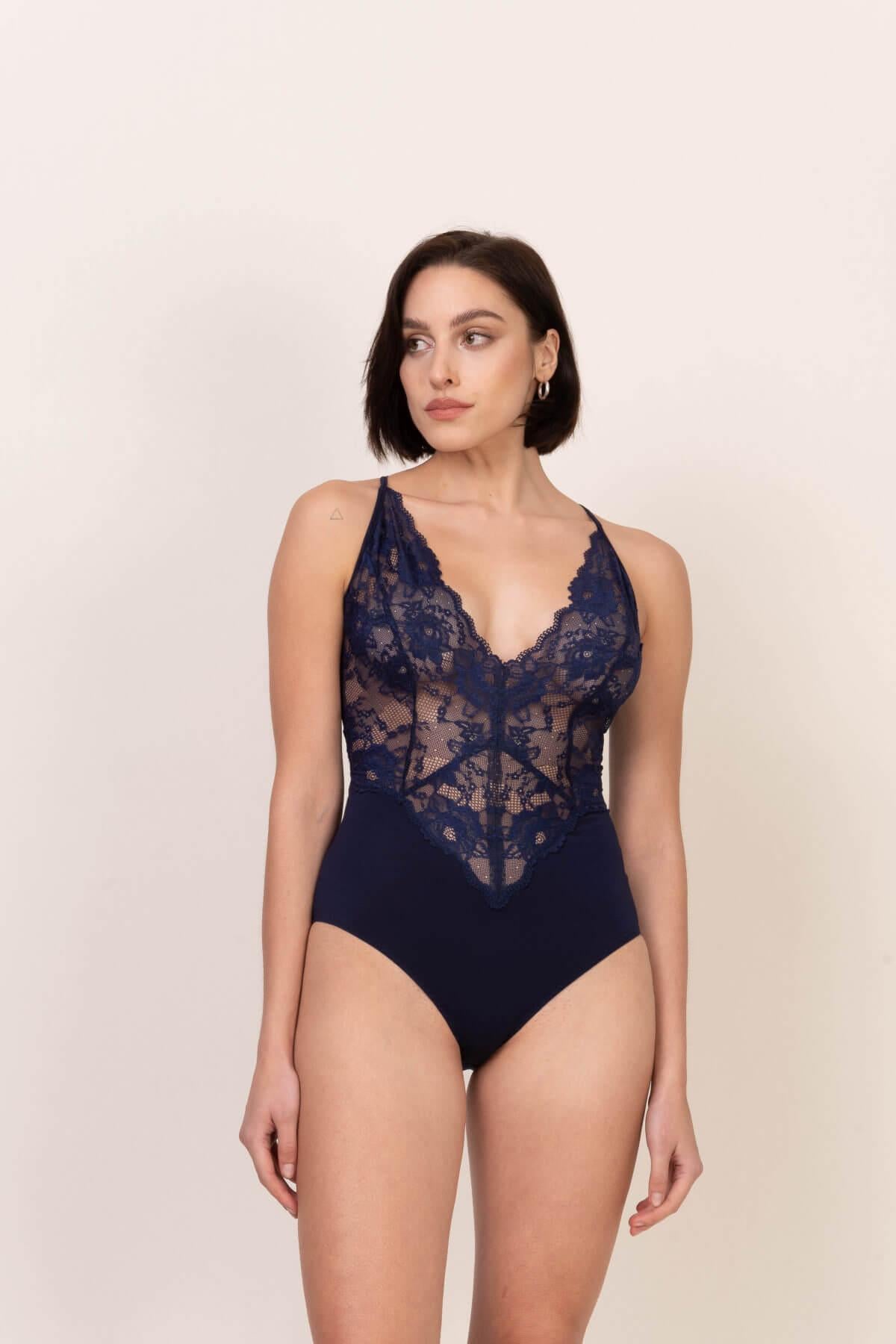 Stars Lace Strappy Bodysuit – Navy