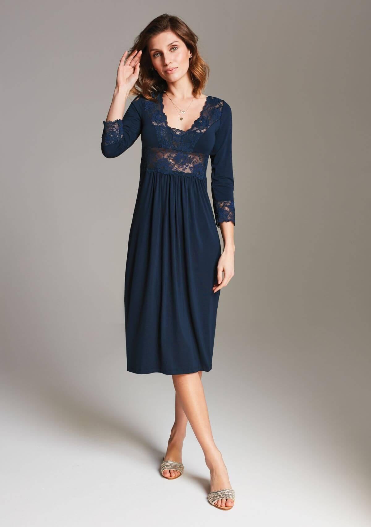 Stars Lace Midi Nightgown – Navy