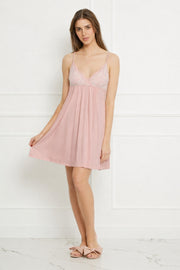 Stars krótka koszulka nocna z zakładkami – brudny róż