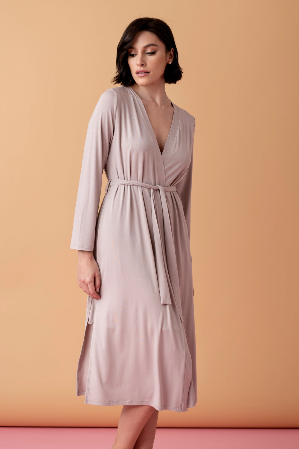 Stars wiskozowy peniuar midi – mleko migdałowe