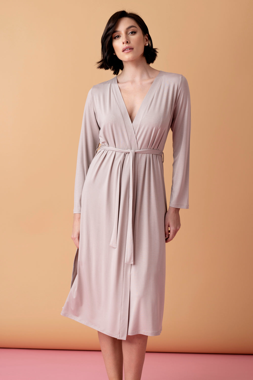 Stars wiskozowy peniuar midi – mleko migdałowe_6