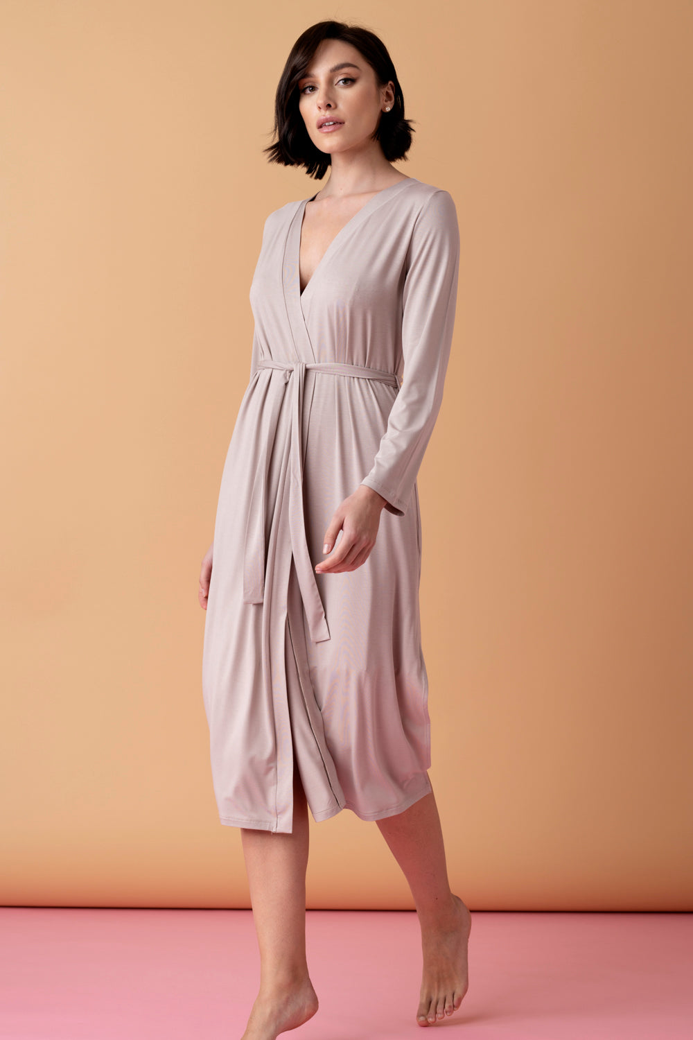 Stars wiskozowy peniuar midi – mleko migdałowe_4