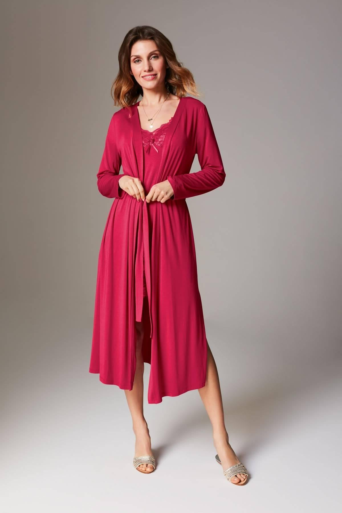 Stars wiskozowy komplet koszulka nocna i peniuar midi Oh!Zuza – rubinowy_7