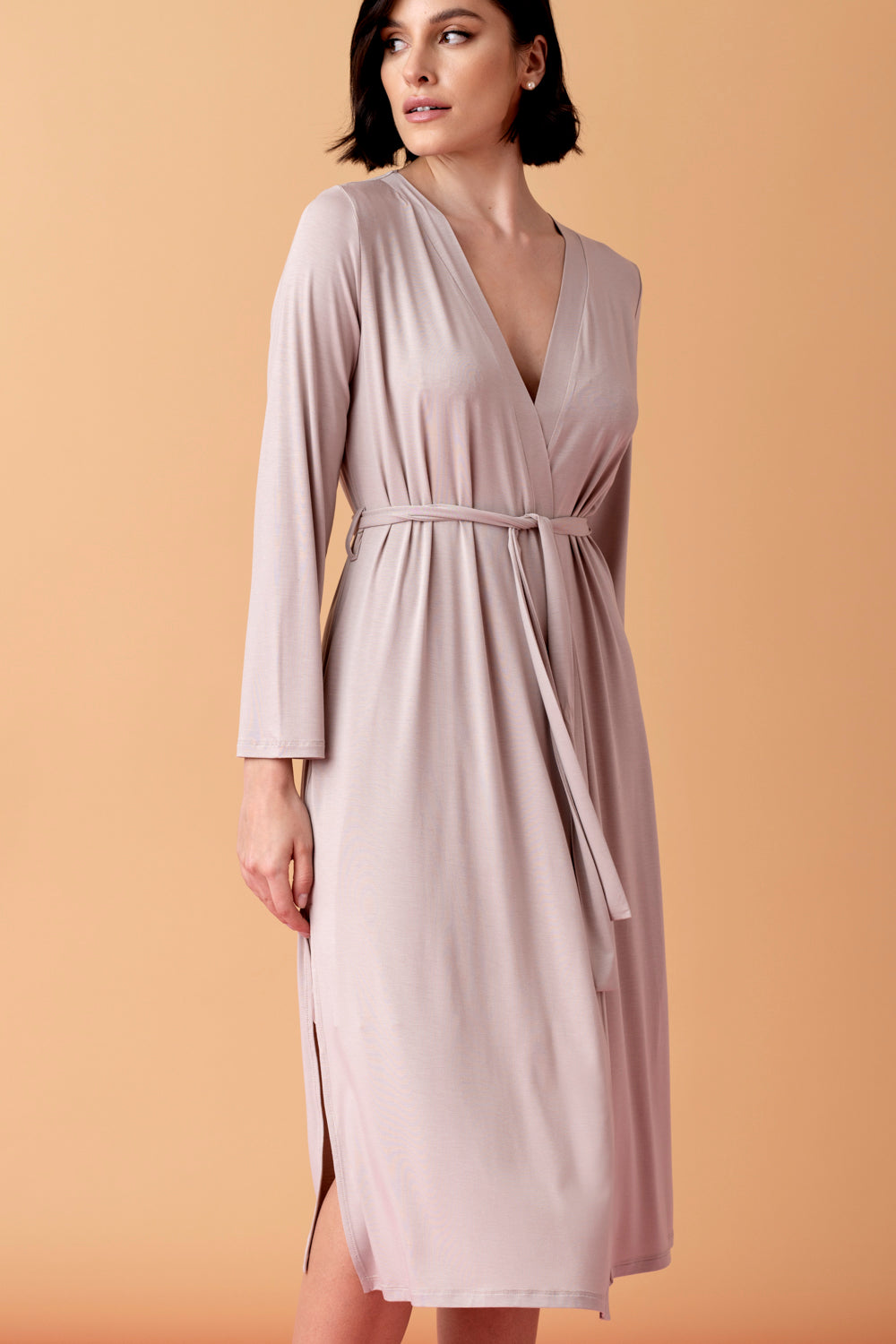 Stars wiskozowy peniuar midi – mleko migdałowe_3