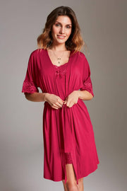 Stars viscose negligee with lace – ruby