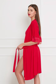 Stars viscose negligee with lace – red