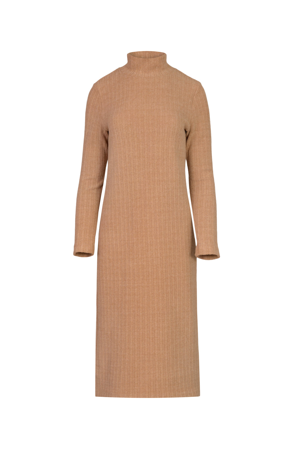 Sukienka z prążkowanej dzianiny z golfem – kamel_5