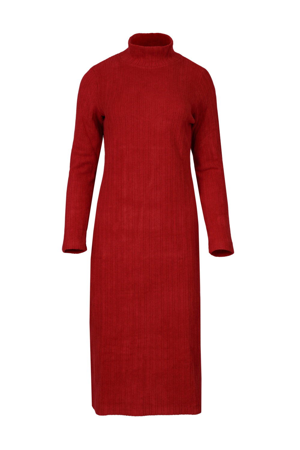 Sukienka z prążkowanej dzianiny z golfem – czerwona