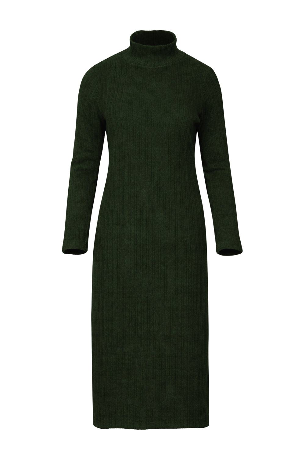 Sukienka z prążkowanej dzianiny z golfem – leśna zieleń_3