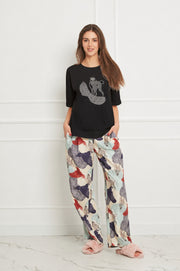 Loungewear bawełniany T-shirt oversize z nadrukiem whippeta - czarny