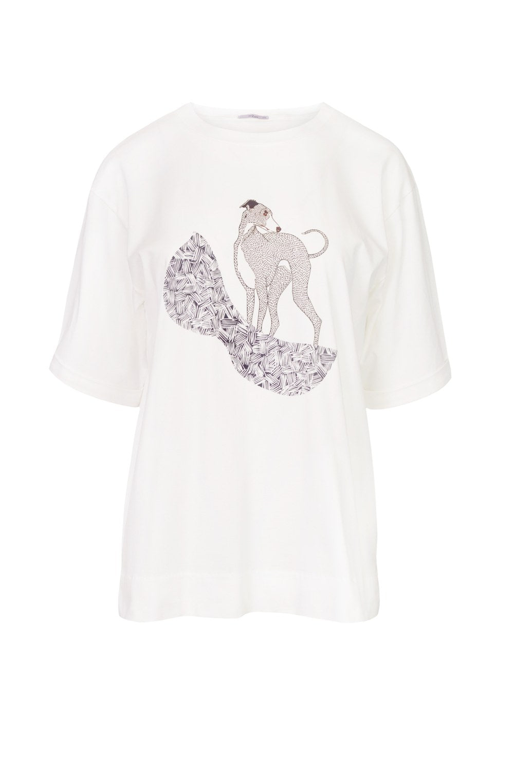 Loungewear bawełniany T-shirt oversize z nadrukiem whippeta - kremowy_2