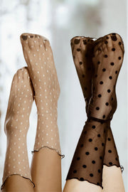 Tiulowy komplet 2 par skarpetek Oh!Zuza – czarne i kremowe grochy