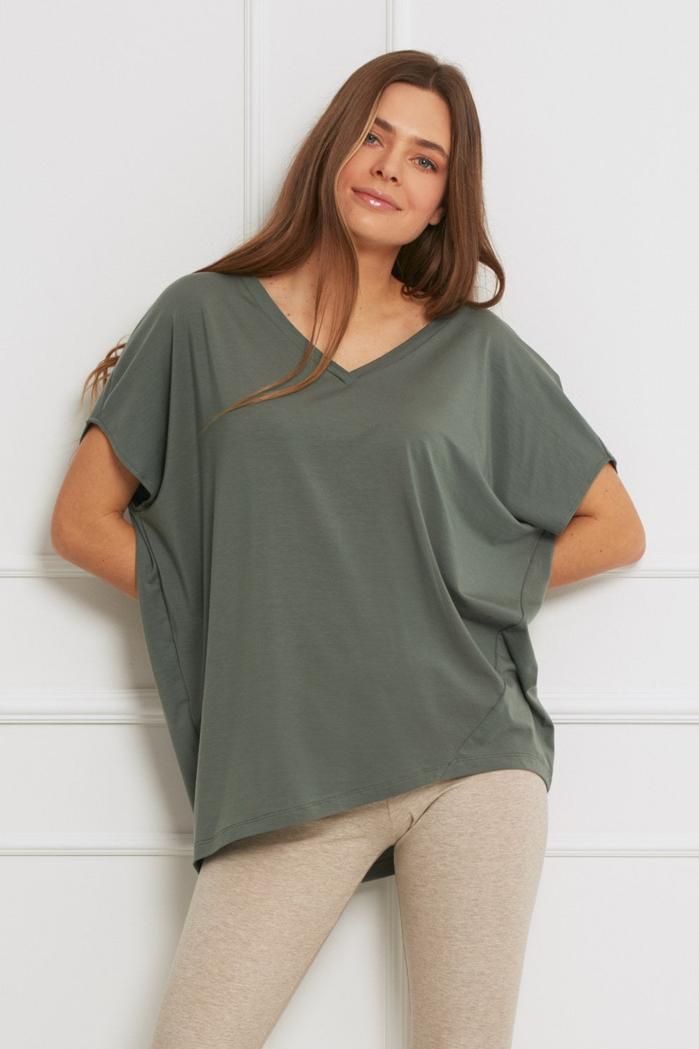 Loungewear top oversize z Tencelu - zielona agawa
