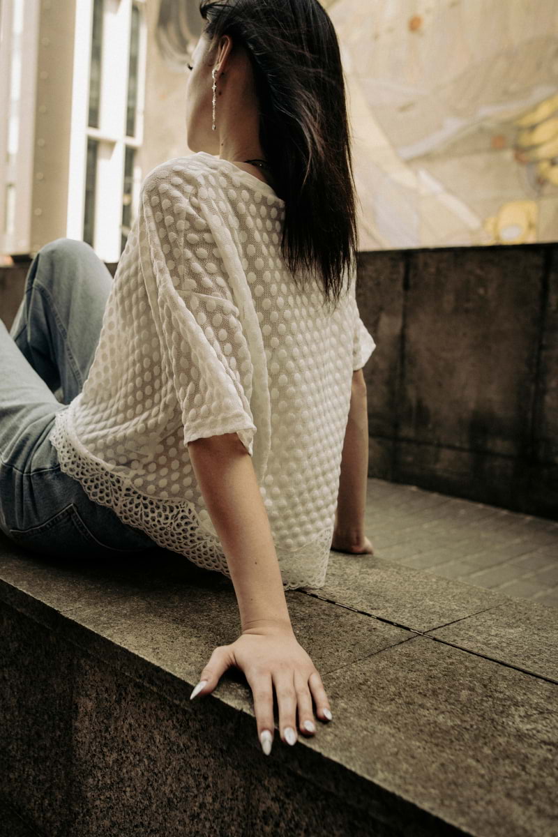 Polka Dot Lace Crop T-Shirt – Cream