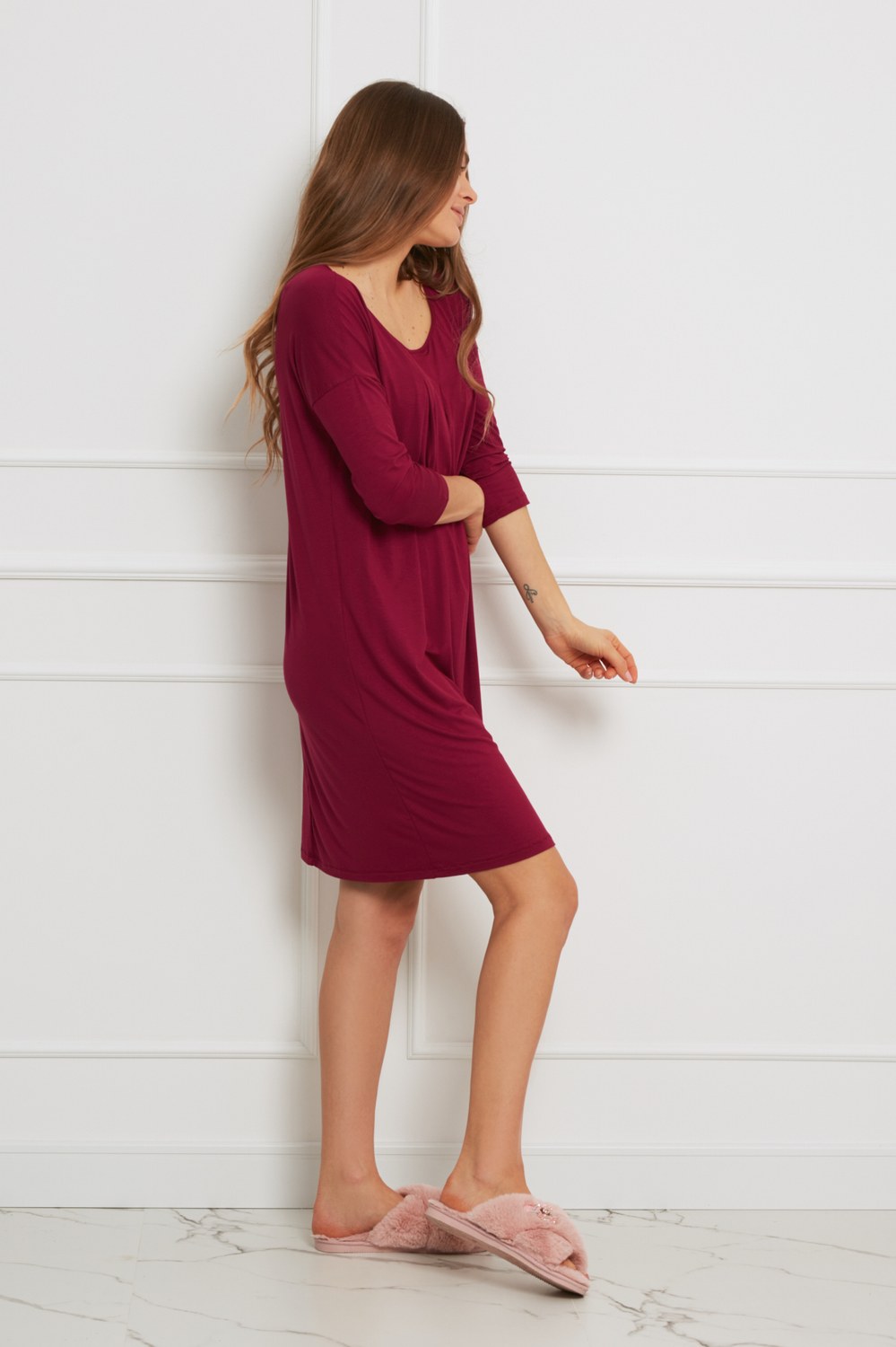 Loungewear wiskozowa luźna sukienka - żurawina_2